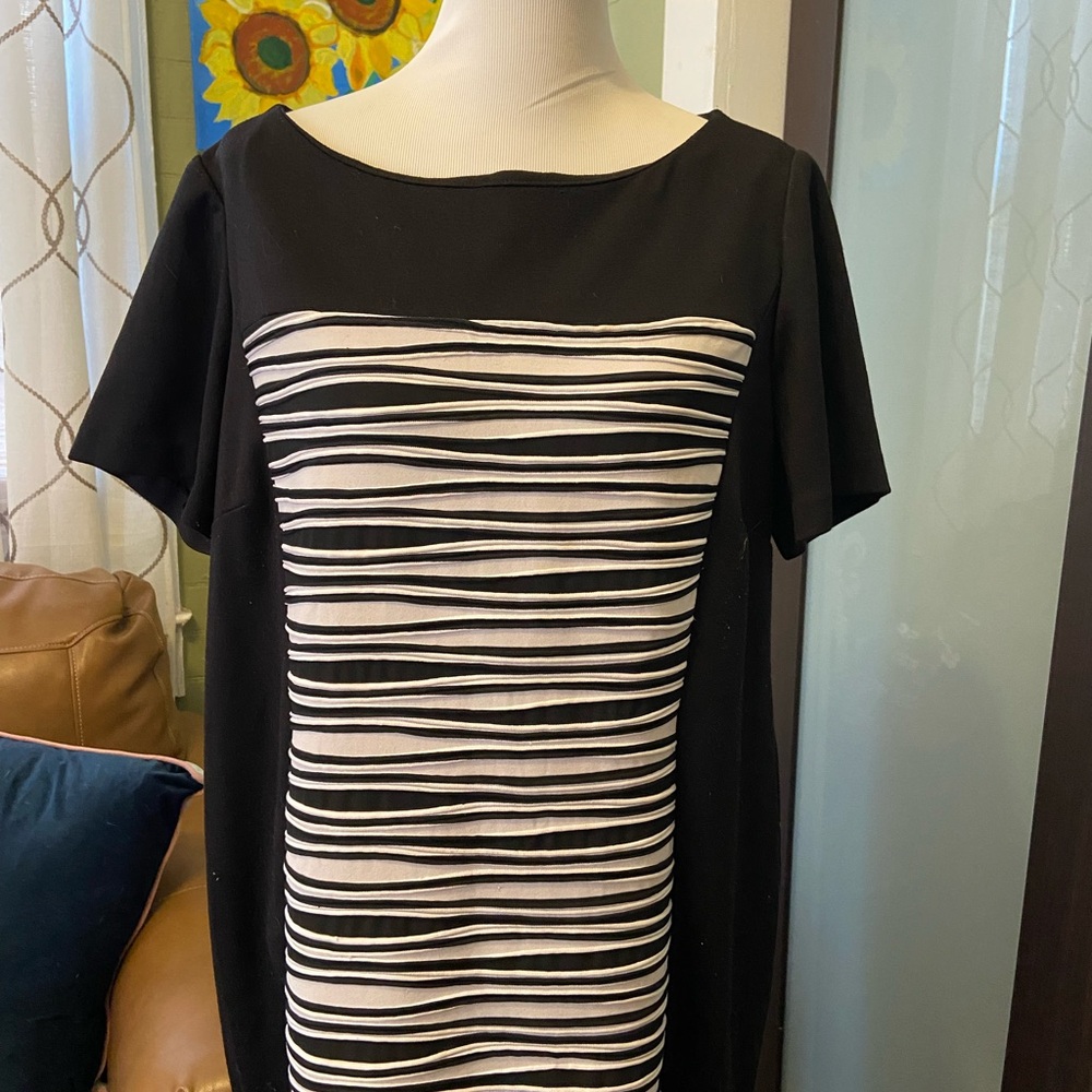 Elegant Black and Cream Striped Dress